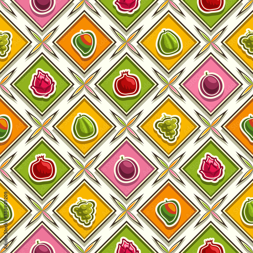 Vector Fruit Seamless Pattern, square repeating fruit background ...