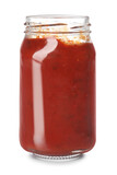 Jar of tomato paste isolated on white