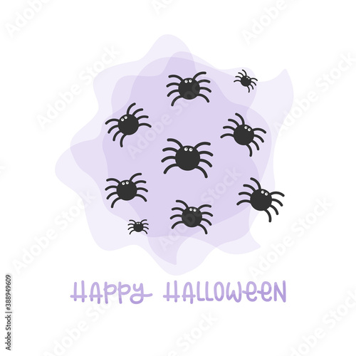 Black spiders scampering. Happy Halloween. Vector illustration, flat design
