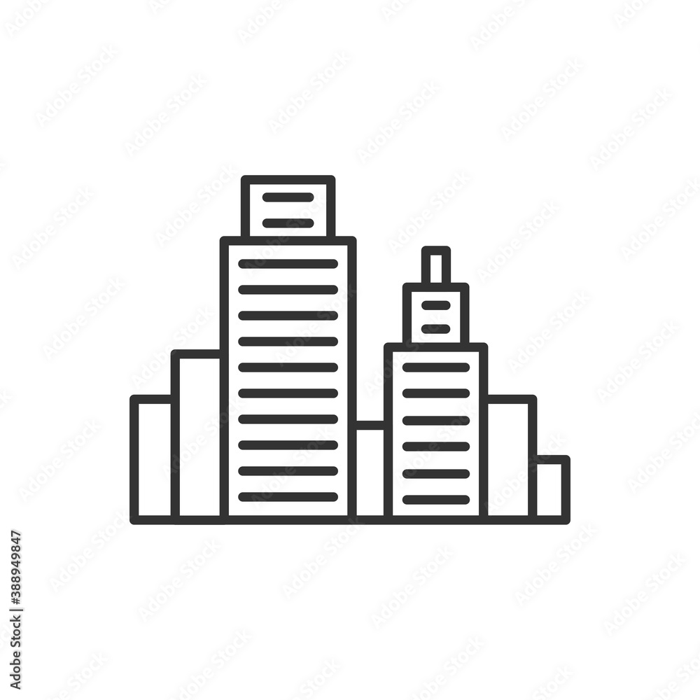 Fototapeta premium City landscape vector icon. Downtown, buildings filled flat sign for mobile concept and web design. Vector black icon.