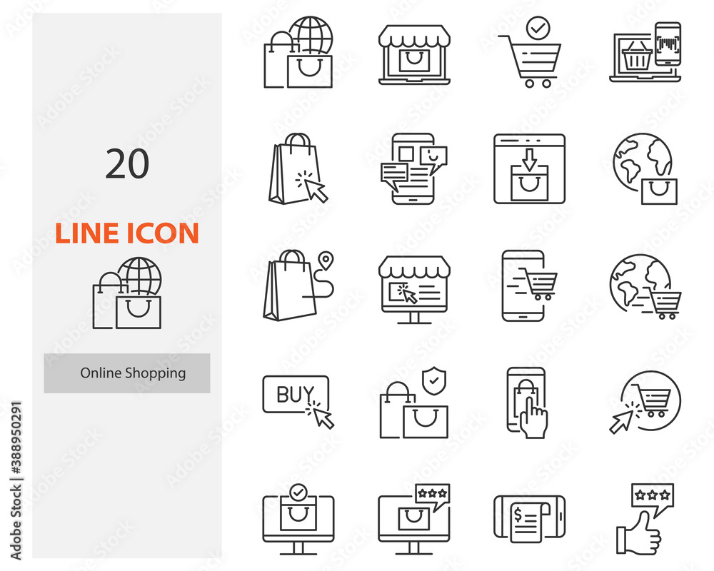 set of online shopping thin line icons, online store, shop