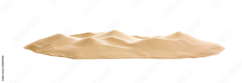 Pile of dry beach sand on white background - obrazy, fototapety, plakaty 