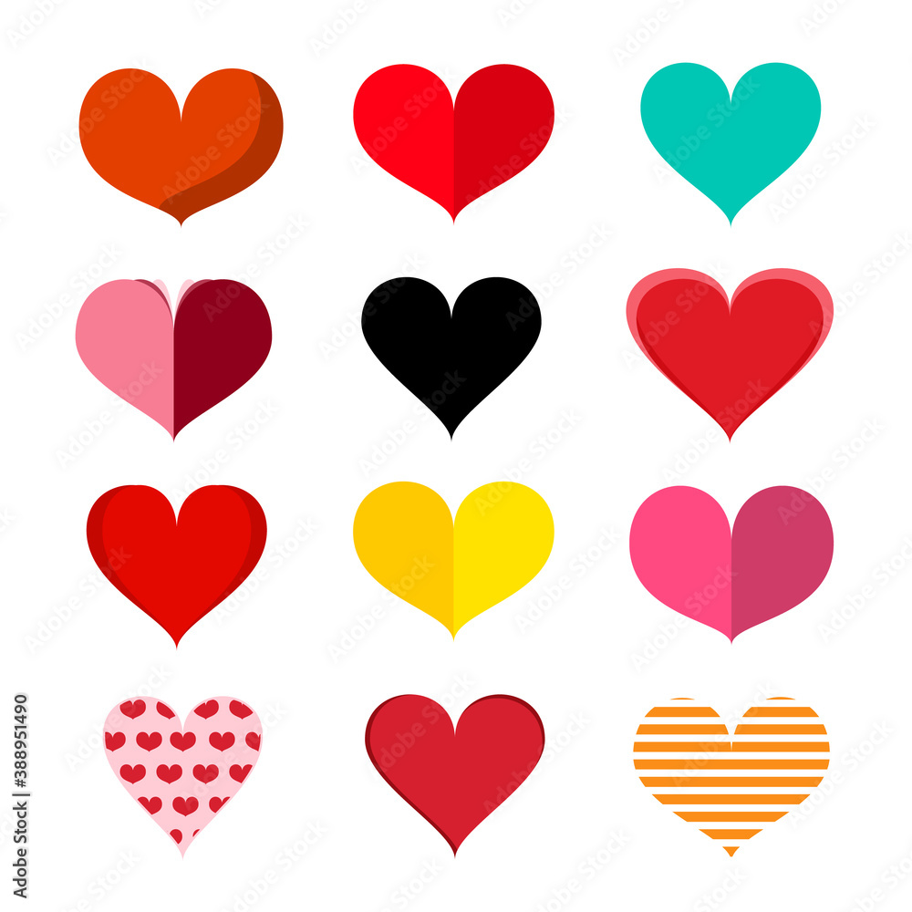 Colorful Hearts Set - Vector Paper Cut Retro Heart Collection
