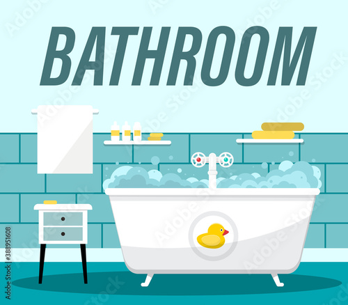 Bathroom with Bathtube - Hotel Room Vector Cartoon