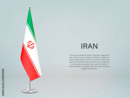 Iran hanging flag on stand. Template forconference banner