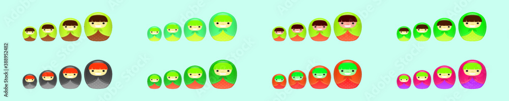 set of russian art dolls cartoon icon design template with various models. vector illustration isolated on blue background