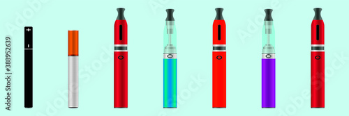 set of vaporizers and e-cigarettes cartoon icon design template with various models. vector illustration isolated on blue background