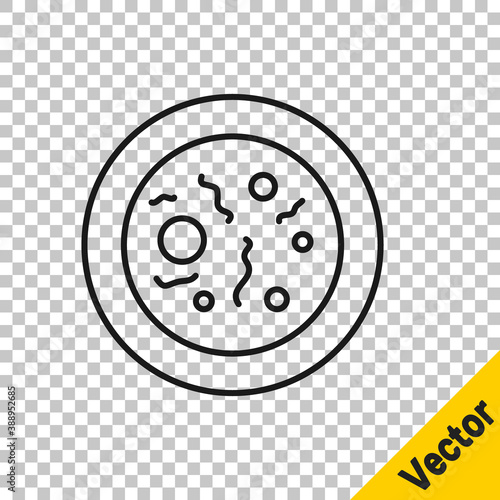 Black line Petri dish with bacteria icon isolated on transparent background. Vector.