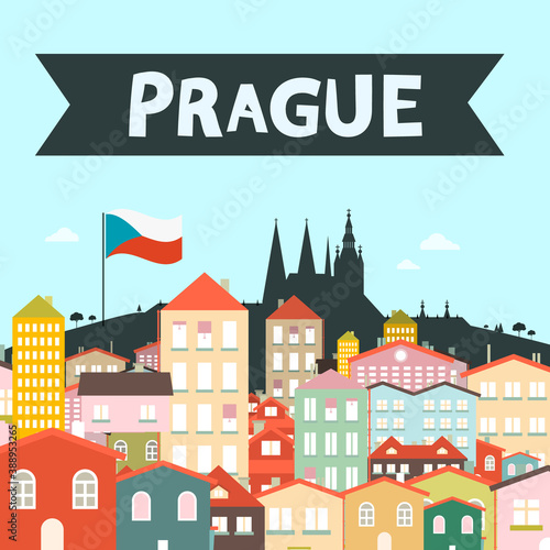 Prague City Vector Flat Design Cartoon