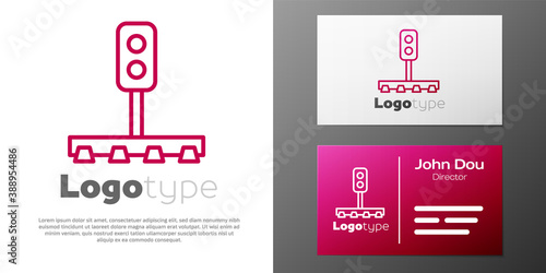 Logotype line Train traffic light icon isolated on white background. Traffic lights for the railway to regulate the movement of trains. Logo design template element. Vector.