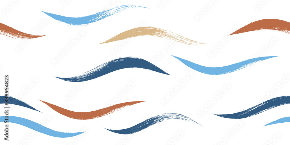 Seamless Wave Pattern, Hand drawn water sea modern vector background. Wavy beach brush stroke, curly grunge paint lines, watercolor illustration Seamless Wave Pattern, Hand drawn water sea modern vector background. Wavy beach brush stroke, curly grunge paint lines, watercolor illustration