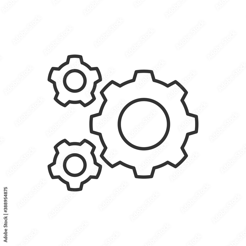 Gear settings icon. Vector black icon.