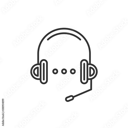 Support icon. Headphones with microphone. Vector black icon.