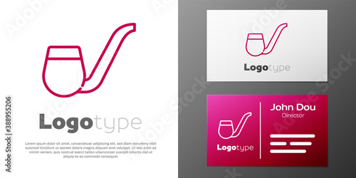 Logotype line Smoking pipe with smoke icon isolated on white background. Tobacco pipe. Logo design template element. Vector.