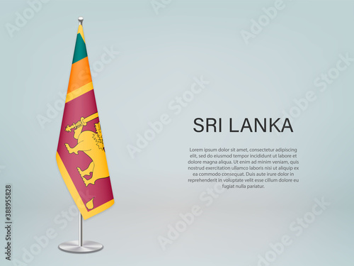 Sri Lanka hanging flag on stand. Template for politic conference banner