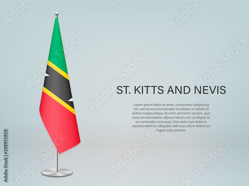 St. Kitts and Nevis hanging flag on stand. Template for politic conference banner