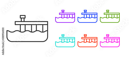 Black line Beach pier dock icon isolated on white background. Set icons colorful. Vector.