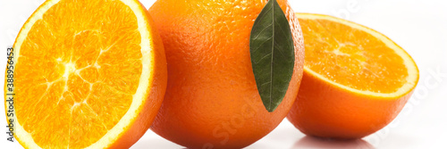 Food banner concept, organic fruits and ingredients: close up of organic oranges