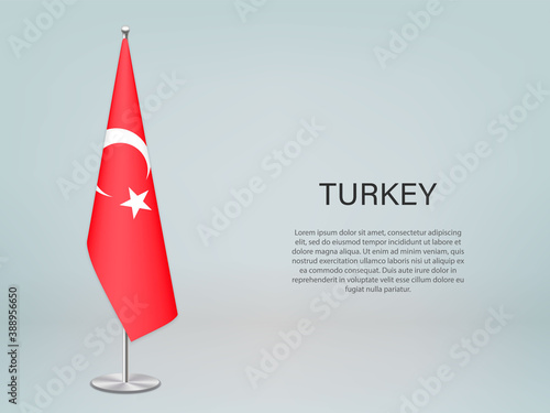 Turkey hanging flag on stand. Template for politic conference banner