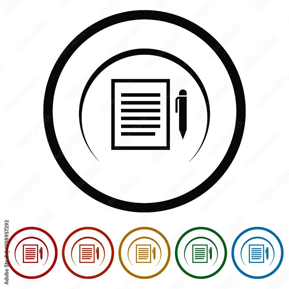 File page and pencil sign ring icon, color set File page and pencil sign ring icon, color set