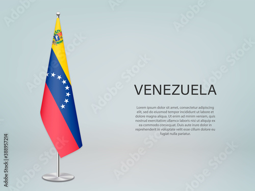 Venezuela hanging flag on stand. Template for politic conference banner