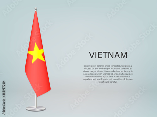 Vietnam hanging flag on stand. Template for politic conference banner