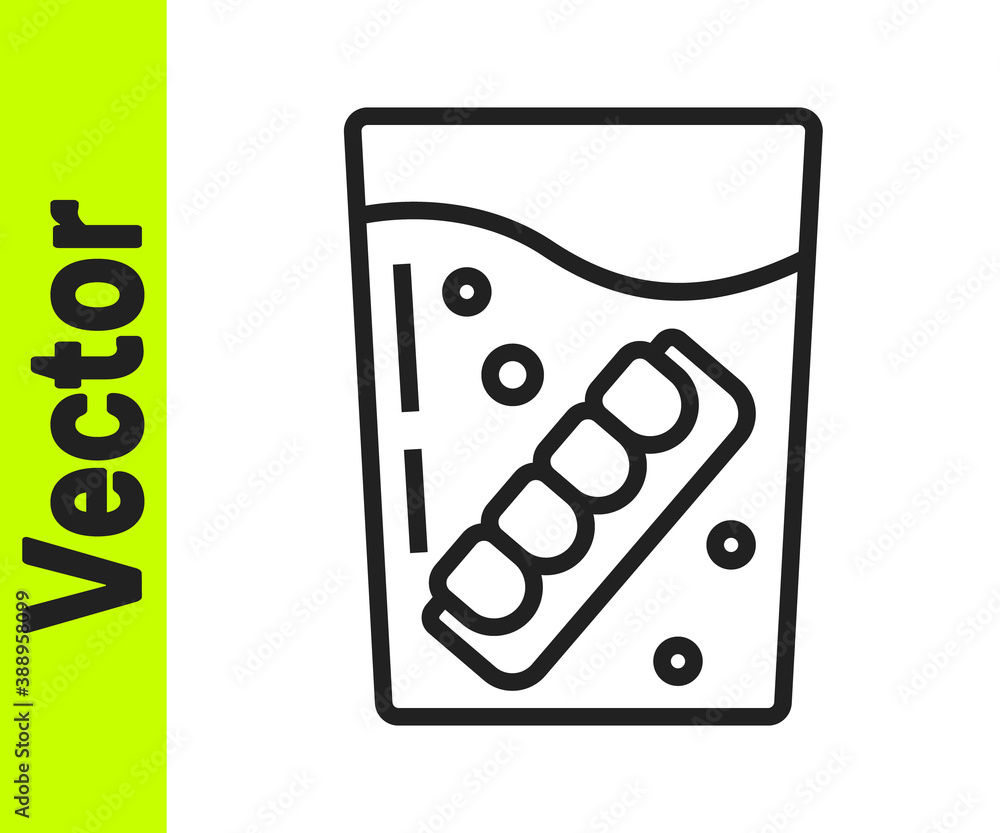 Black line False jaw in glass icon isolated on white background. Dental jaw or dentures, false teeth with incisors. Vector. Black line False jaw in glass icon isolated on white background. Dental jaw or dentures, false teeth with incisors. Vector.