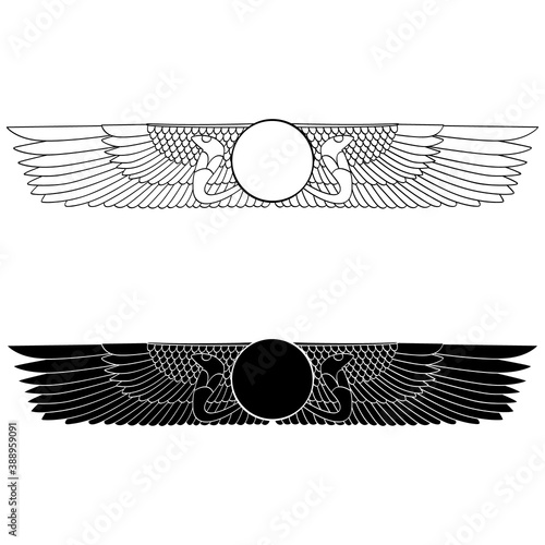 vector monochrome icon set with ancient egyptian symbol Winged sun for your project