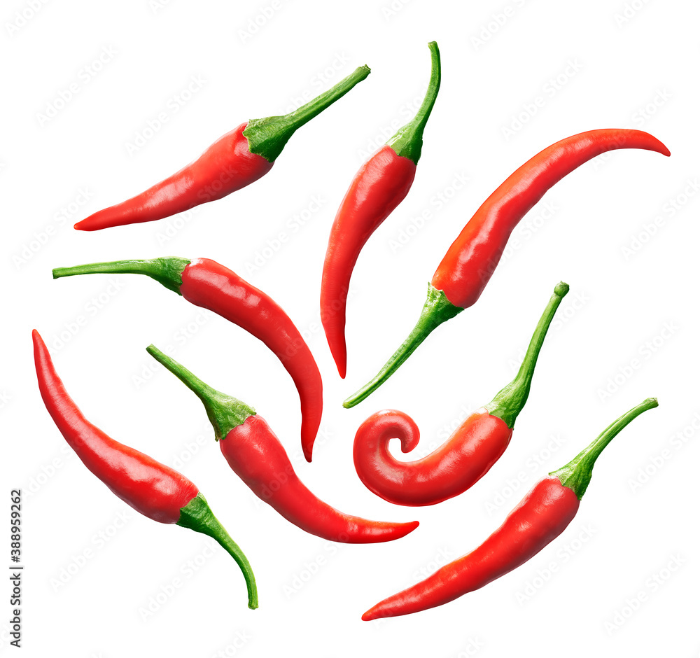 Set of red chili pepper isolated on white background Set of red chili pepper isolated on white background