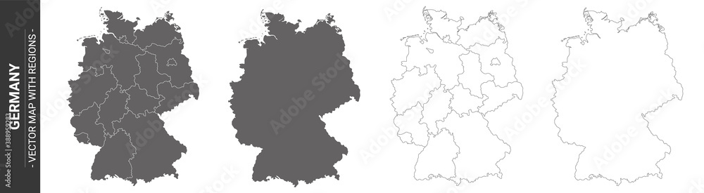 4 vector political maps of Germany  with regions on white background	