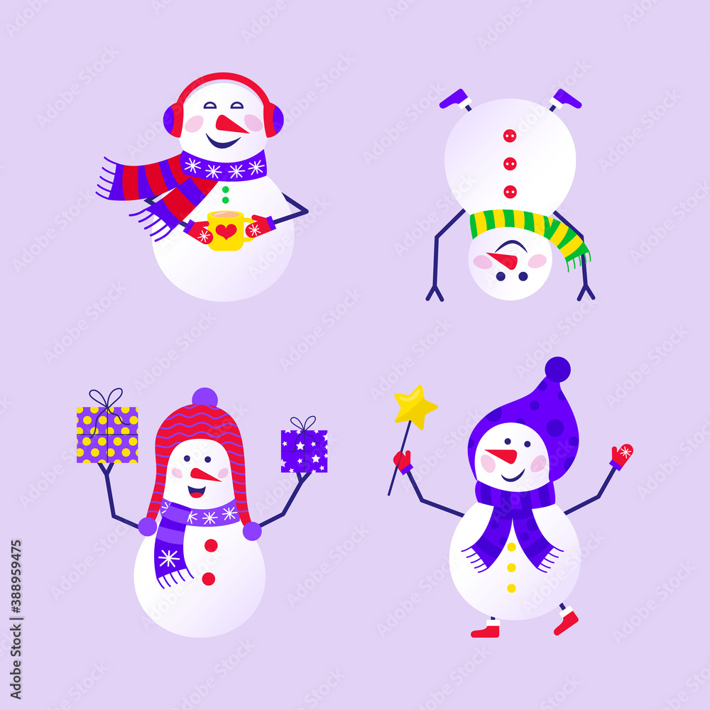 Merry Christmas cute greeting card with snowman and snowflakes for happy new year presents. Scandinavian style set for invitation, children room, nursery decor, interior design, stickers Merry Christmas cute greeting card with snowman and snowflakes for happy new year presents. Scandinavian style set for invitation, children room, nursery decor, interior design, stickers