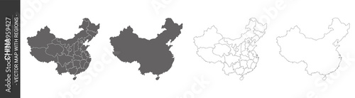 4 vector political maps of China with regions on white background 