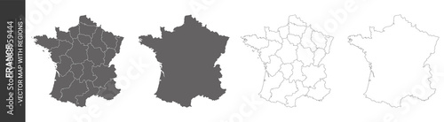 4 vector political maps of France with regions on white background 