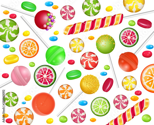 Colorful sweets set - hard candy  candy canes  jellies. Template for confectionery shops banner poster advertise.Vector