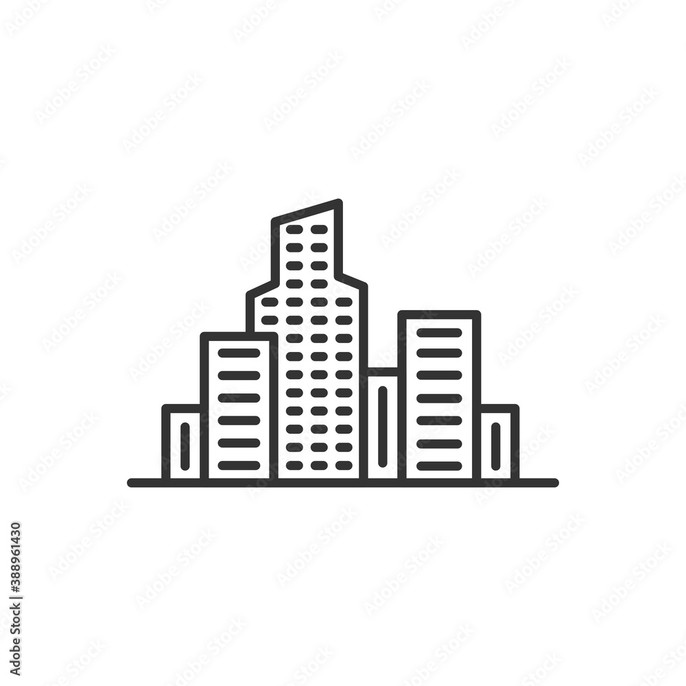 City architecture sign. Skyscraper buildings line icon. Vector black icon.