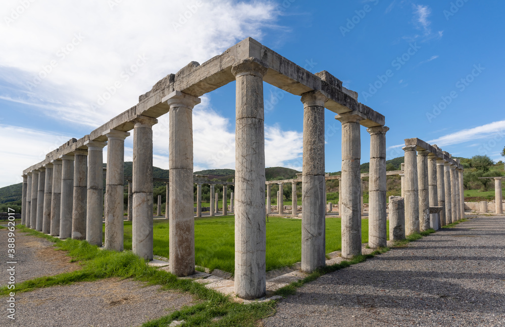 Ruins of the Palestra in the Ancient Messene archeological site, Peloponnese, Greece. One of the best preserved ancient cities in Greece