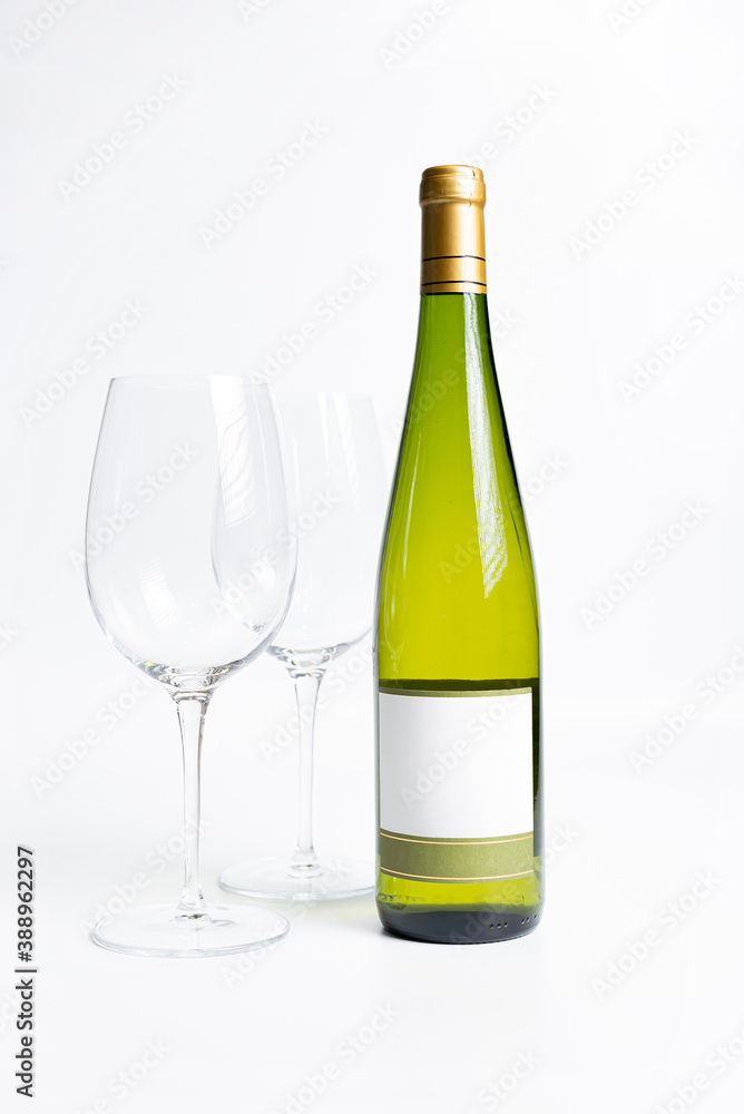 Bottle of White wine and empty glass. Bottle of White wine and empty glass.