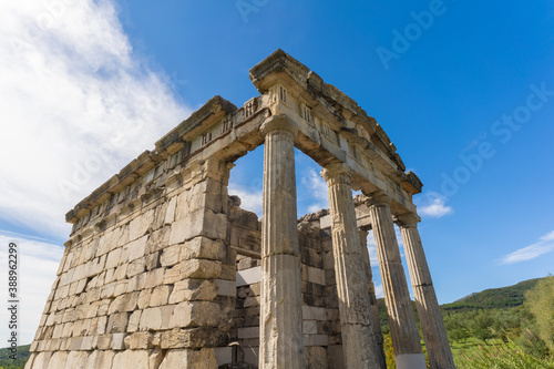 Ruins Heroon Mausoleum in the Ancient Messene archeological site, Peloponnese, Greece. One of the best preserved ancient cities in Greece photo