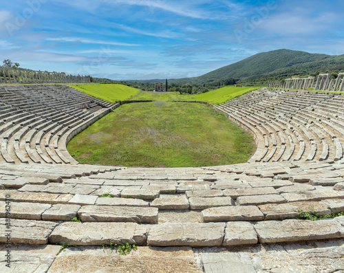 Obraz na plátně Ruins of the stadium in the ancient Messene archeological site, Peloponnese, Greece