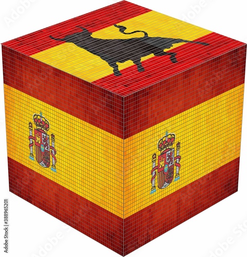 Spain Cube - Illustration, 
Abstract grunge mosaic flag of Spain