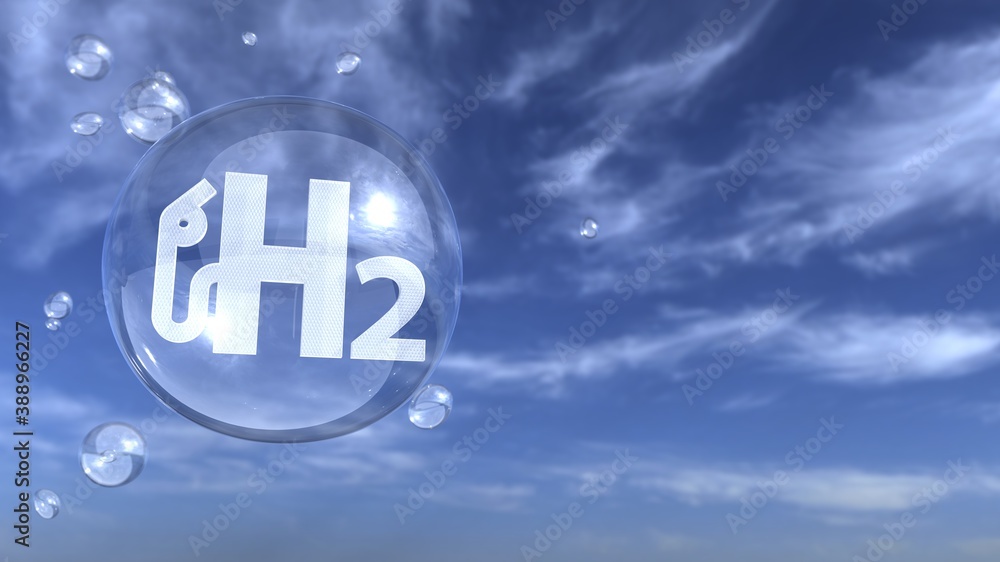 H2 Wasserstoff Tanksymbol im Himmel H2 Wasserstoff Tanksymbol im Himmel