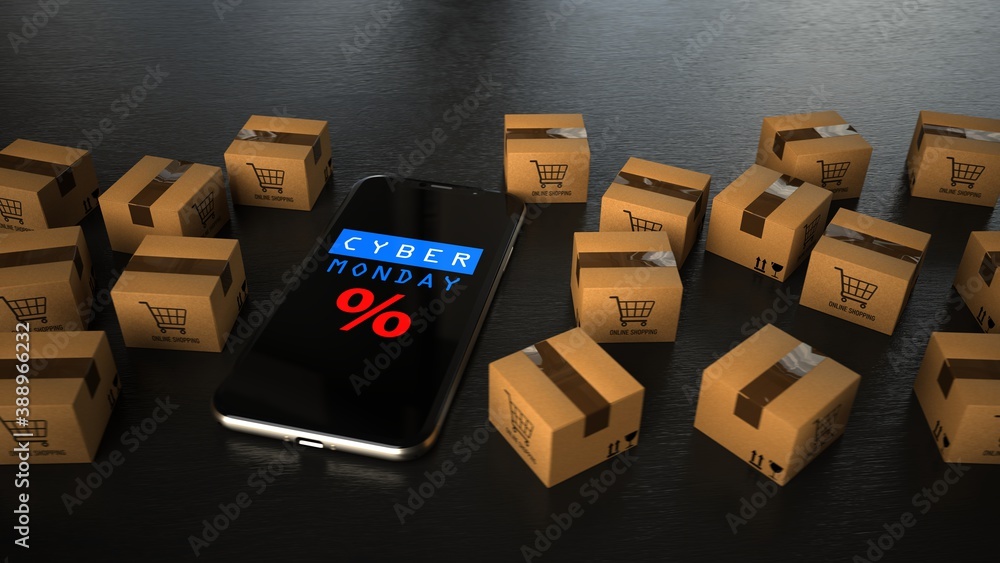 Fototapeta premium Smartphone Online Shopping Cyber Monday