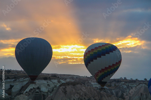 hot air balloon at sunset