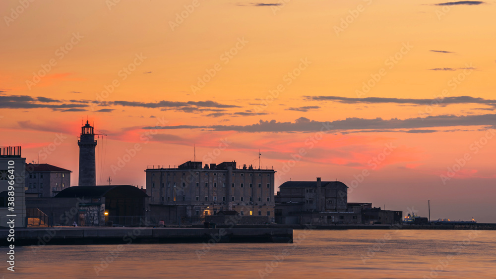 Sunset over Ex Lighthouse in Trieste in Italy in Europe