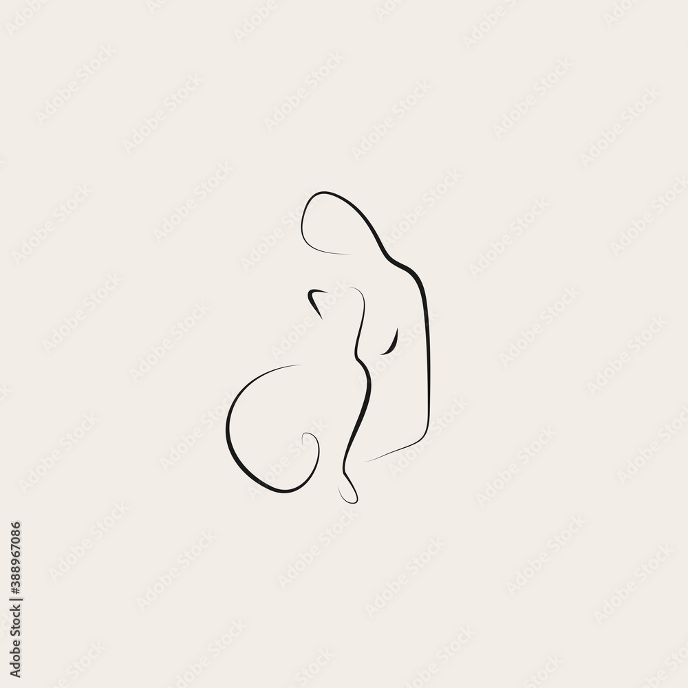 cat and woman line illustration icon vector logo design cat and woman line illustration icon vector logo design