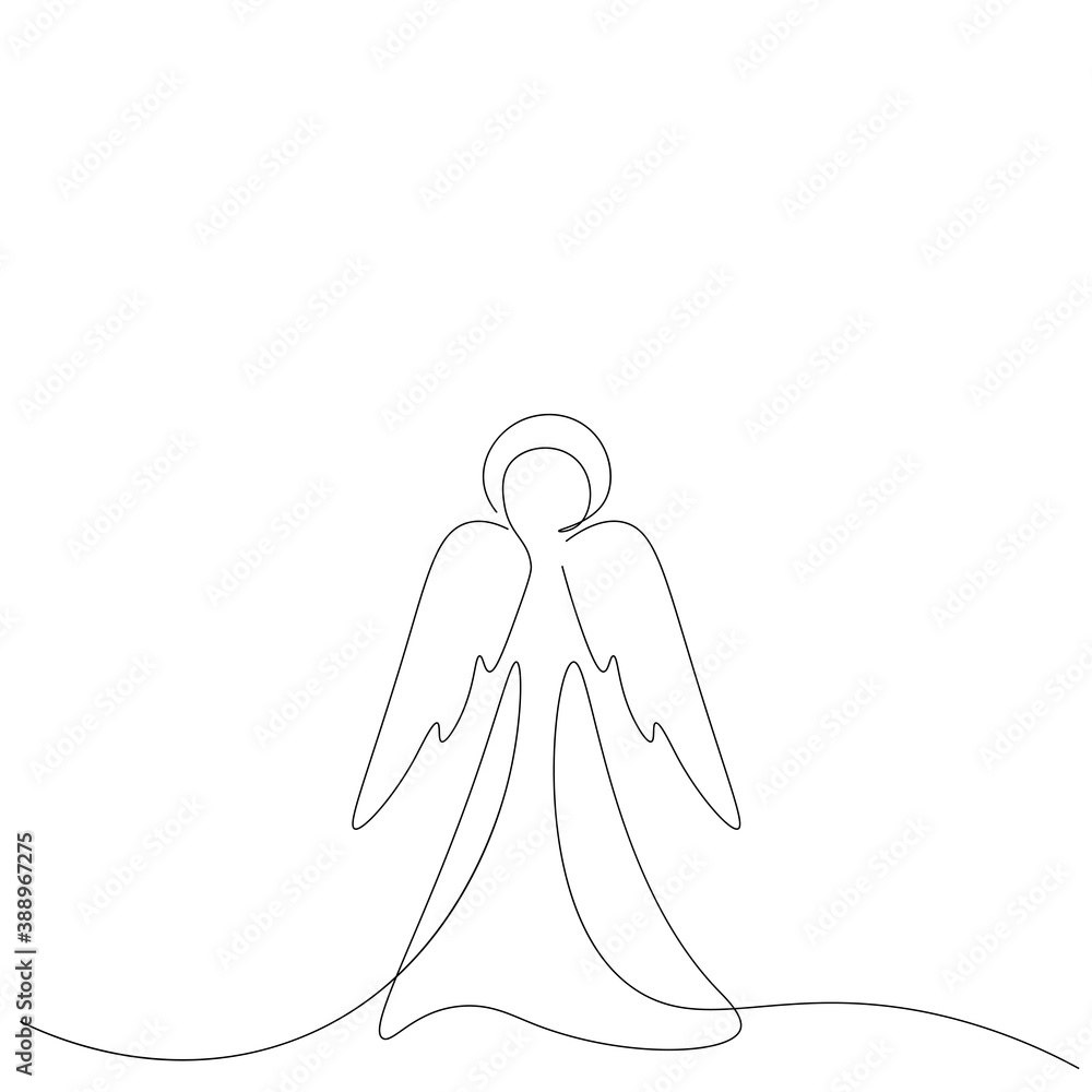 Obraz premium Christmas angel line drawing. Vector illustration