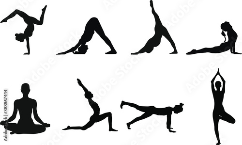 Women silhouettes. Collection of yoga poses.