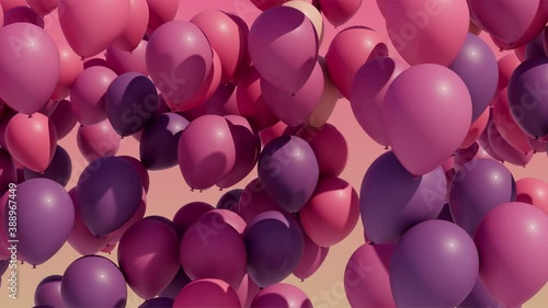 Colorful balloons rising into the in the air. Transition with matte