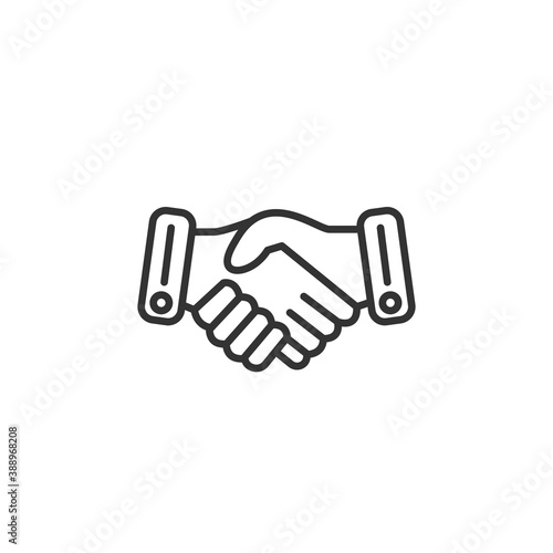Business handshake. Contract agreement line art. Vector black icon.