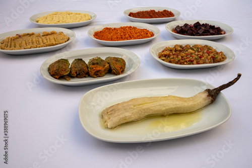 Turkish food appetizers isolated on white background, top view. photo